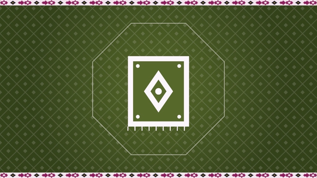 Uzbekistan Wanderer artwork for Margilan: Home of Uzbek Silk, with an illustration of a carpet medallion