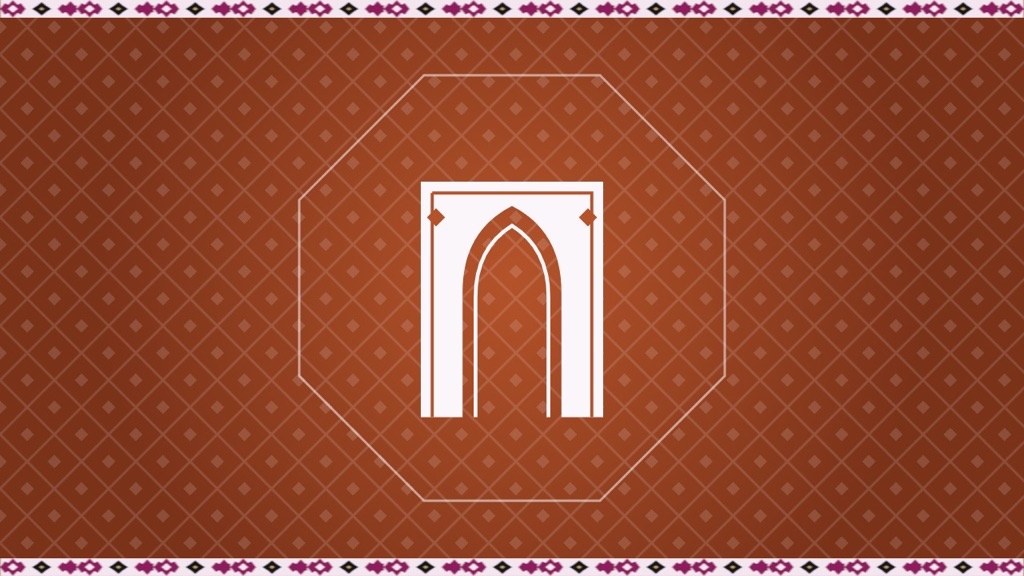 Uzbekistan Wanderer artwork for Shah-i-Zinda: Samarkand’s Avenue of Tombs, with an illustration of a madrasah portal