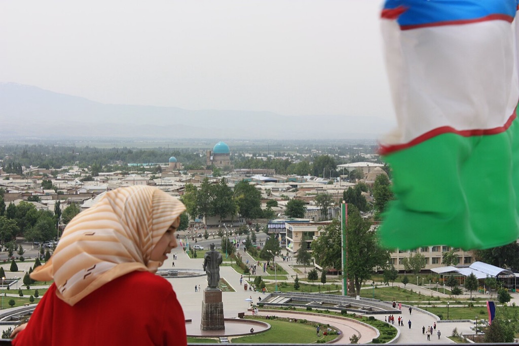Shakhrisabz seen from the Ak-Saray portal, looking across the town towards the blue dome of Kok Gumbaz