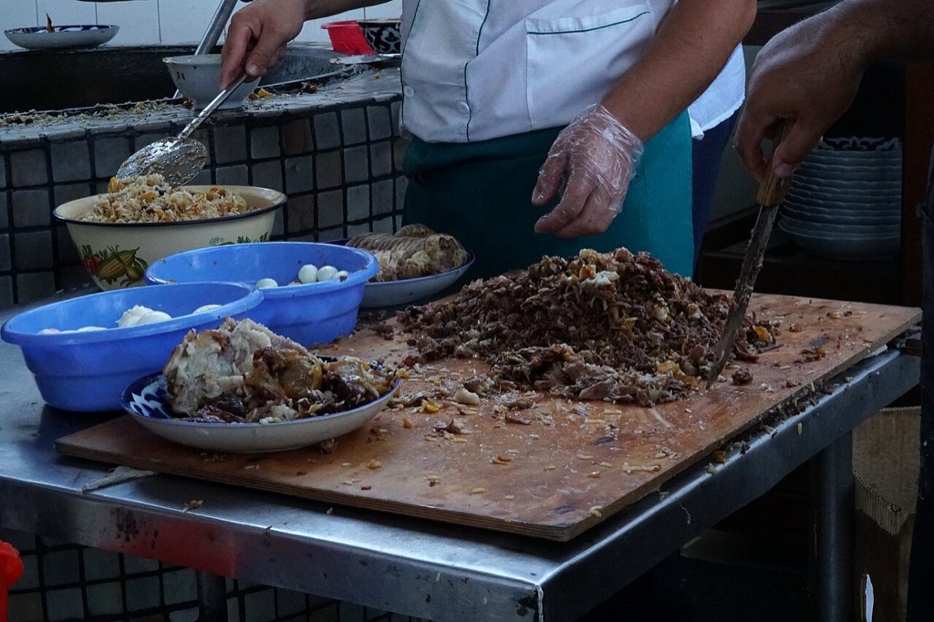 Cauldrons of plov at the Central Asian Plov Centre in Tashkent